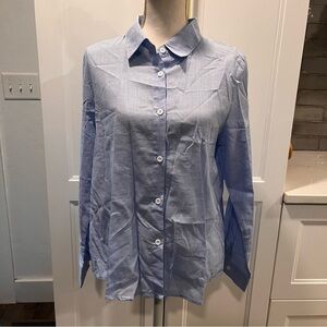 Women’s Blue Peplum back button down shirt